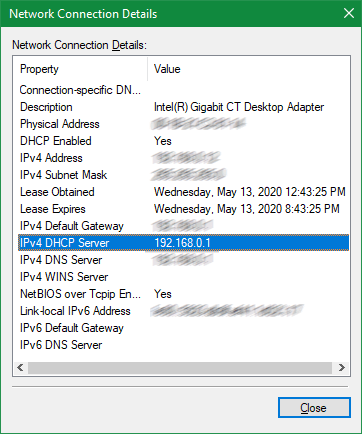  IP address of DNS server in Windows